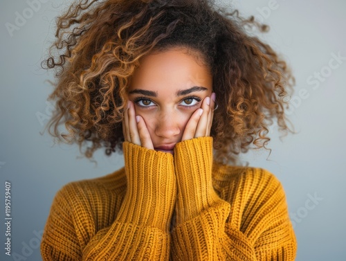 Closeup of a Thoughtful Woman in a Cozy Sweater