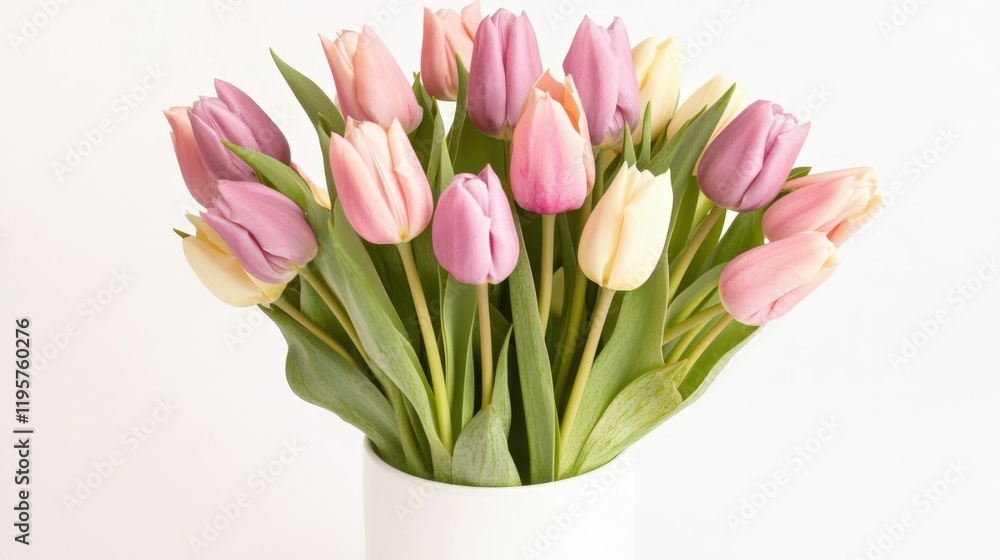 Fototapeta premium Delicate bouquet of pastel tulips in a vase