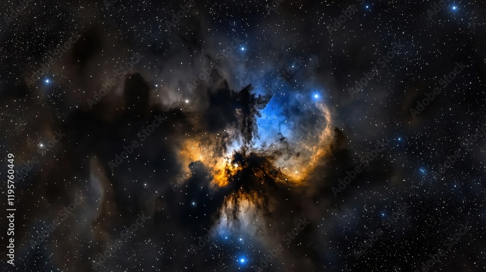 A starry sky with a large cloud in the middle A starry sky with a large cloud in the middle