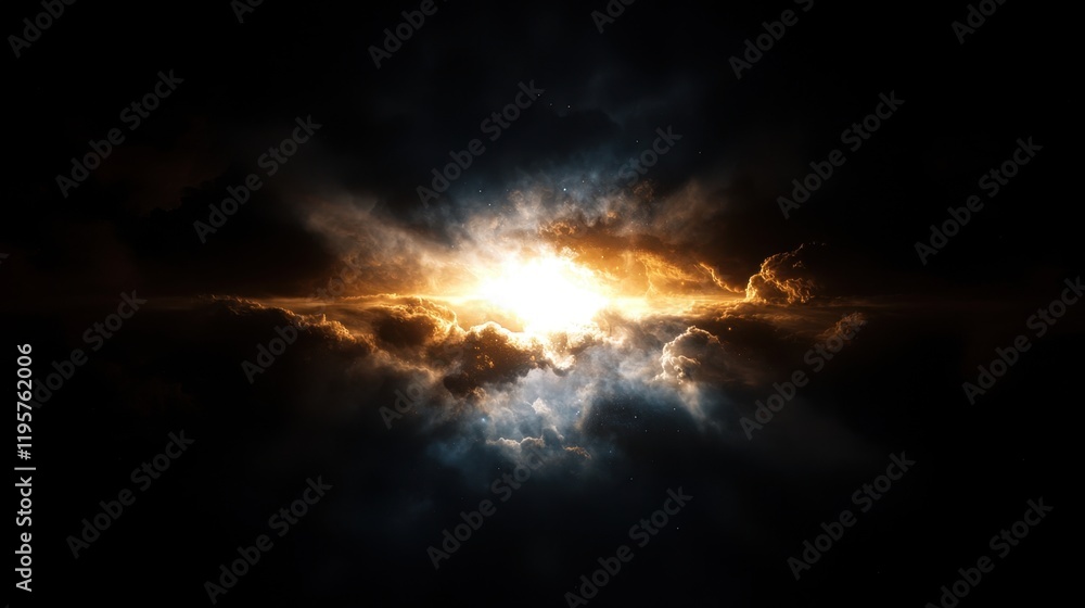 Fototapeta premium A bright light is shining through a dark sky