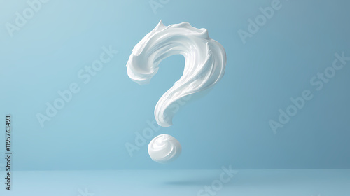 Swirled white skincare cream in the shape of a question mark. concept hydrating skincare, unique packaging, questionable ingredients. Brightfern. Illustration