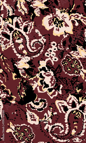 DISTRESSED PAISLEY WITH FLOWER SEAMLESS PATTERN
