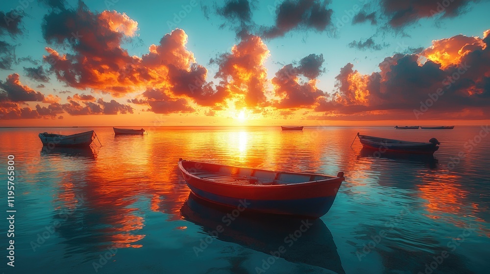 Boats at Sunset Peaceful Ocean Scene Boats at Sunset Peaceful Ocean Scene
