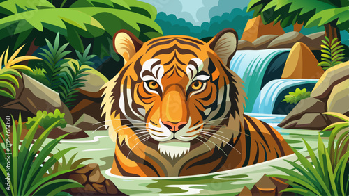 Photography up-close encounter with a wild male tiger in the river, a thrilling glimpse into