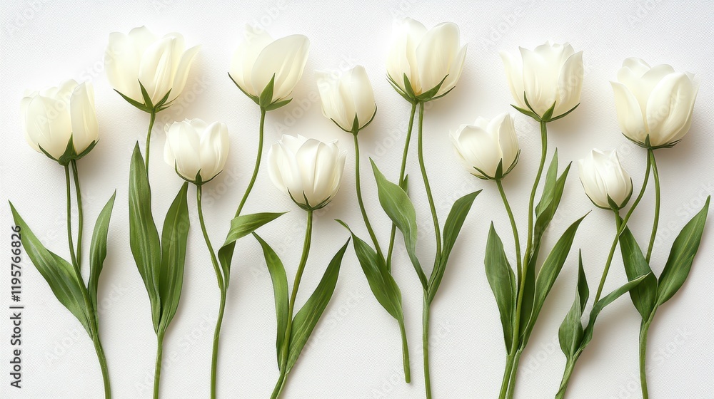 Elegant white tulips arranged on a light background Elegant white tulips arranged on a light background