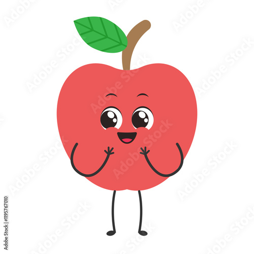 Apple with a Smile: A cheerful red apple with cute eyes, a happy expression, and arms outstretched welcomes the viewer with a charming grin.  