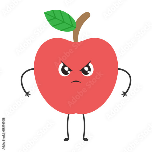 Angry Apple: A red apple with a grumpy face and tiny limbs, embodies the spirit of defiance. This simple cartoon image is perfect for adding a touch of humor to your projects.  