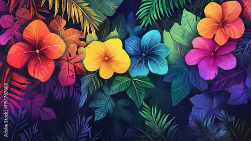 Stunning rainbow flowers blooming in vibrant colors to brighten your day. Brightfern. Illustration
