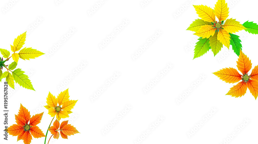 Vibrant Autumn Leaves Design Element Black Background Floral Illustration Nature Botanical Orange Yellow Green Gradient Colors Artistic Nature Painting Digital Art Print Graphic Design Template fall Vibrant Autumn Leaves Design Element Black Background Floral Illustration Nature Botanical Orange Yellow Green Gradient Colors Artistic Nature Painting Digital Art Print Graphic Design Template fall