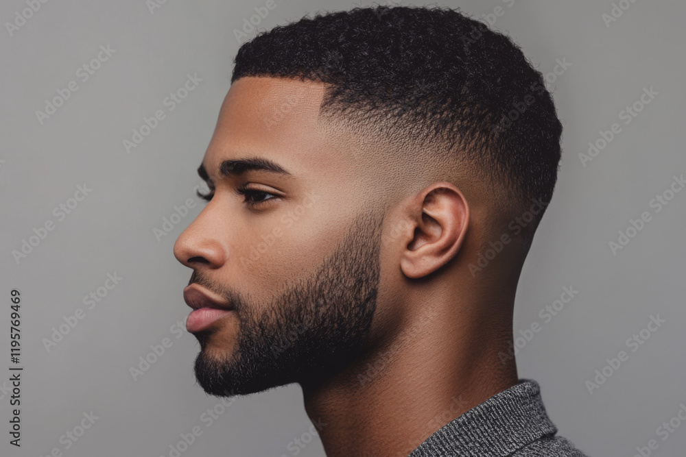Obraz premium Close-up of a young man with stylish haircut and well-groomed beard