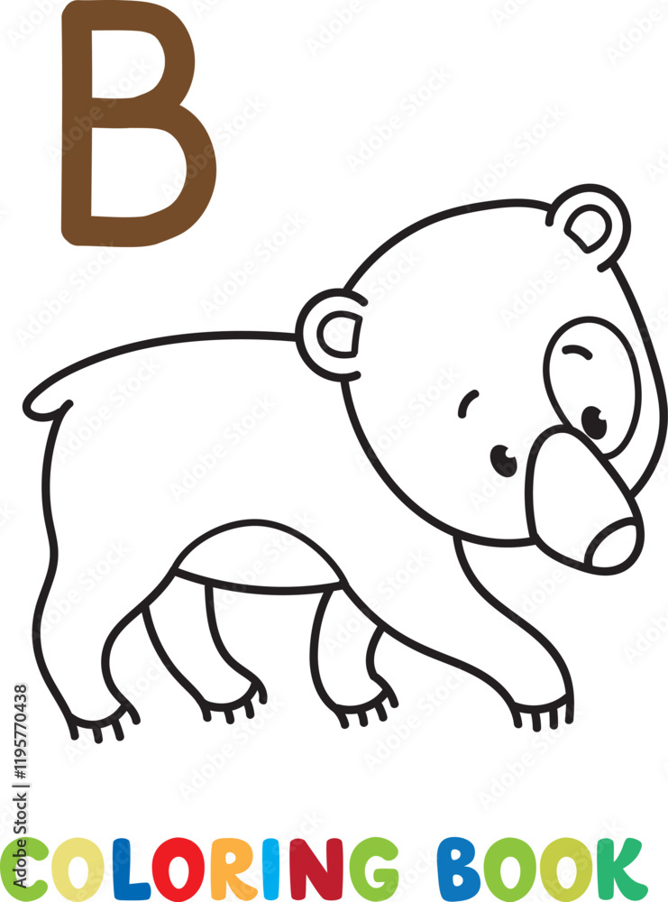 Obraz premium Funny bear coloring book. Alphabet B
