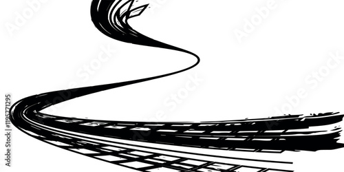 tire tracks in perspective view. Vector illustration isolated on white background