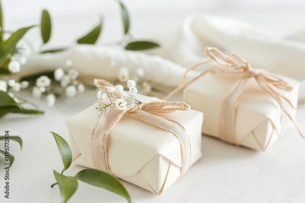 Elegance: a glimpse of wedding favors on a minimalist table setting Elegance: a glimpse of wedding favors on a minimalist table setting