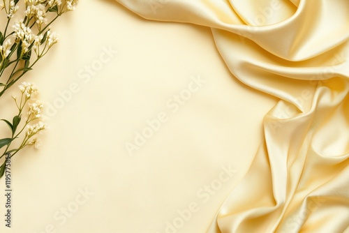 Wallpaper Mural Flat-lay of delicate flowers and yellow fabric on soft background. Feminine design and decor concept. Torontodigital.ca