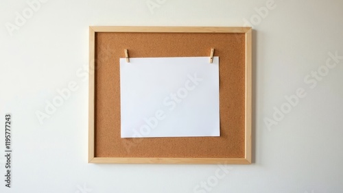 Cork board with pinned blank paper in a minimalist setting, ideal for DIY art or notes