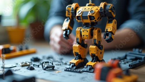 Assembling a Robot Model Kit: Close-Up of Hand Focusing on Detail with Copyspace