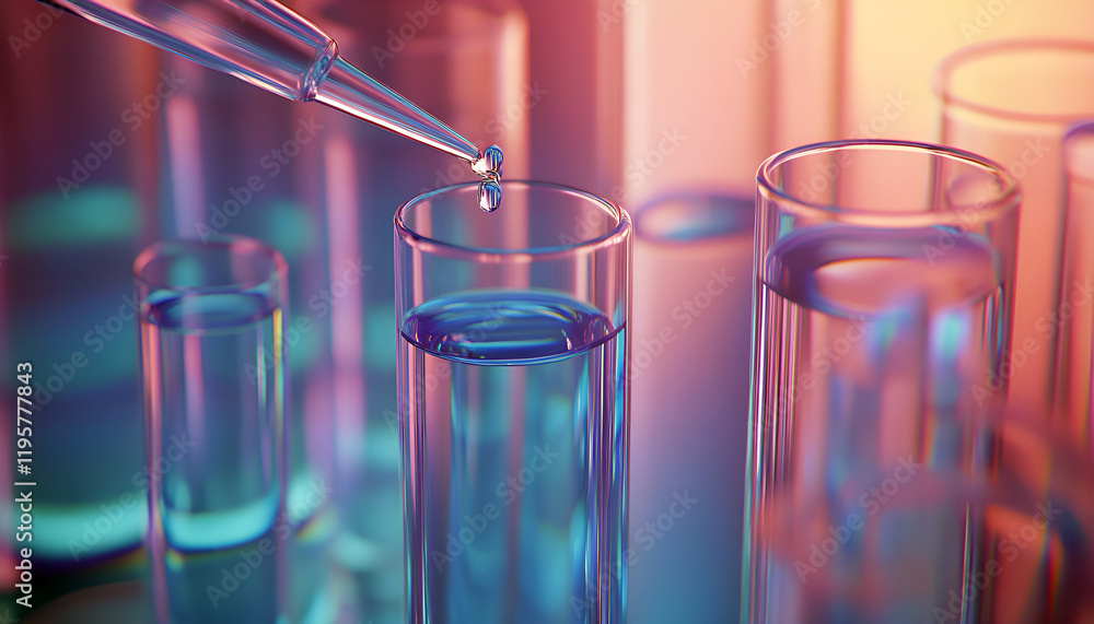 Pipette Dropping A Sample Into A Test Tube - Closeup Pipette Dropping A Sample Into A Test Tube - Closeup