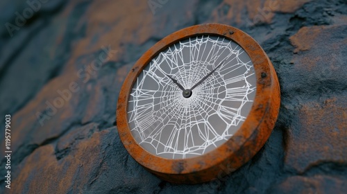 Wallpaper Mural A spider web intricately woven over a rusted clock face, surrounded by decaying metal Torontodigital.ca