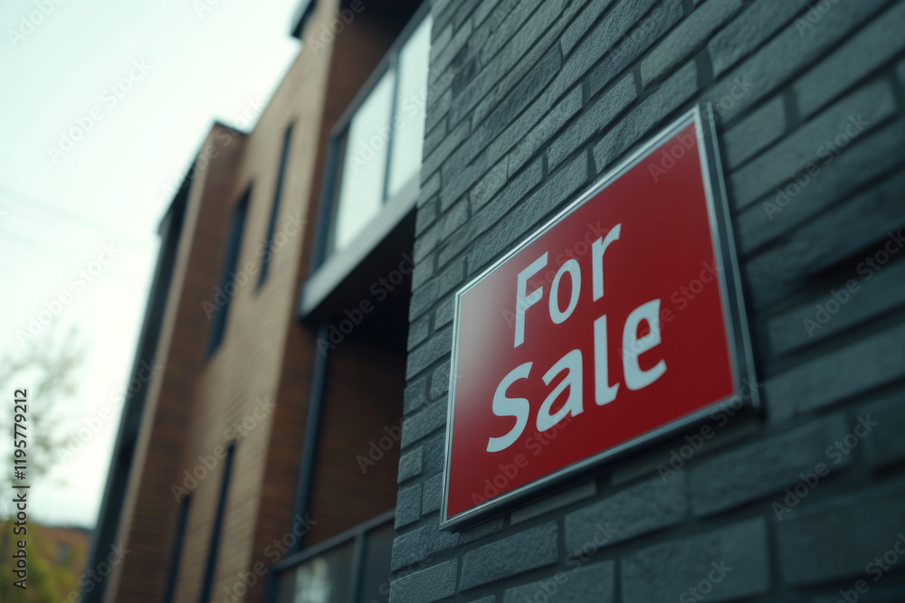 Sign announcing property for sale at modern urban building Sign announcing property for sale at modern urban building