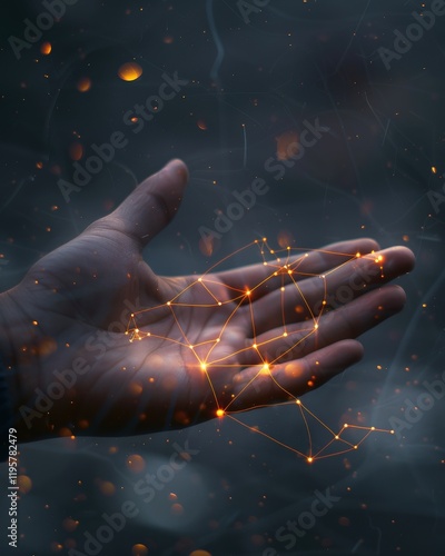 Symbolic Hand with Glowing Threads of Light, Cinematic Minimalist Design photo