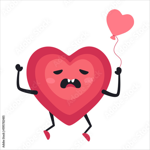 Cute Heart Character Emotion Cartoon Adorable Mascot. Vector illustration for Valentines Day designs, love-themed projects, and emotional content.  