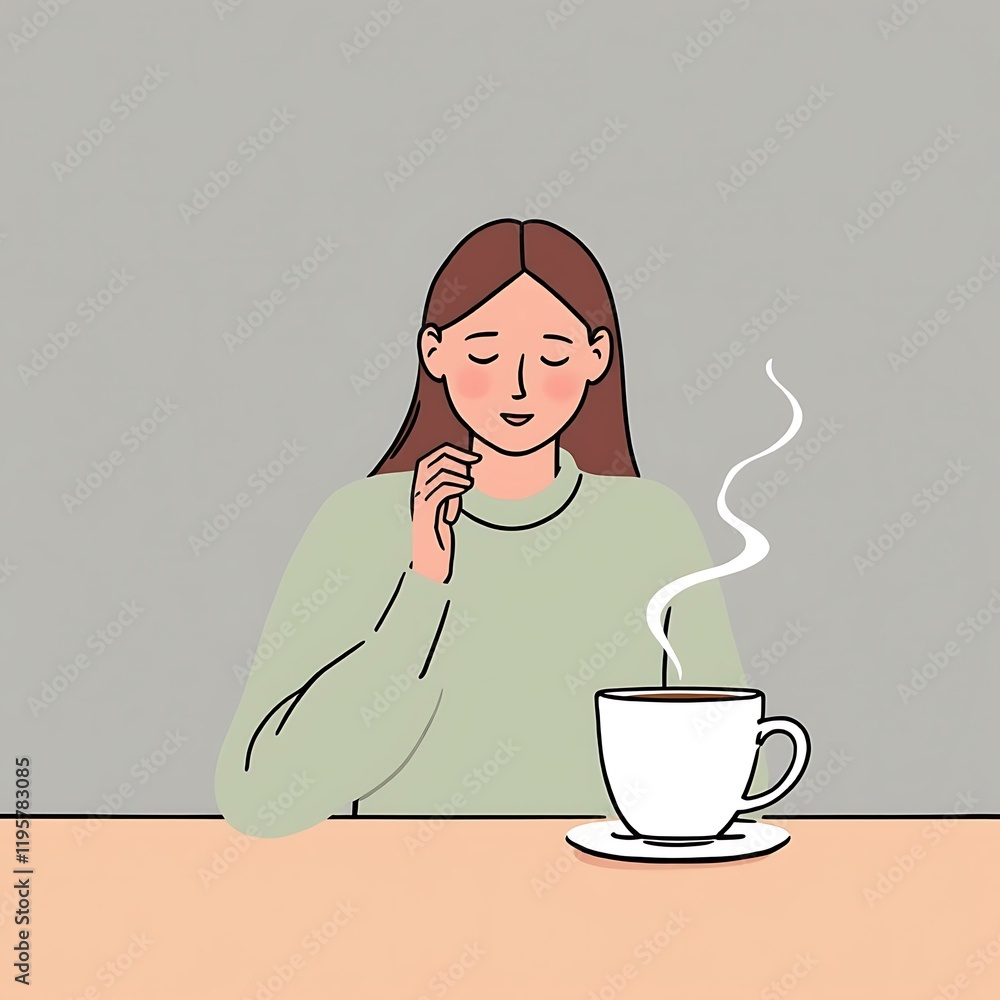 Illustration of a girl with coffee cup with clean lines and minimal detail. Illustration of a girl with coffee cup with clean lines and minimal detail.