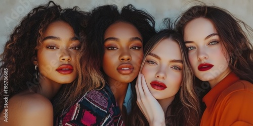 A close-up beauty shot of three diverse women with radiant complexions, highlighting unity, diversity, and empowerment in a natural summer aesthetic.