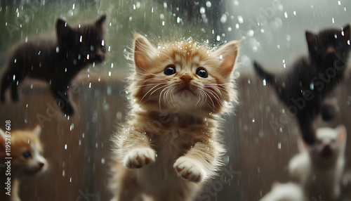 Raining cats and dogs - literal kittens and puppies falling from the sky like raindrops