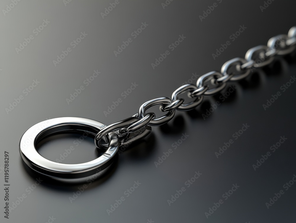 Fototapeta premium Metallic Chain Link with Circle Ring on Dark Background