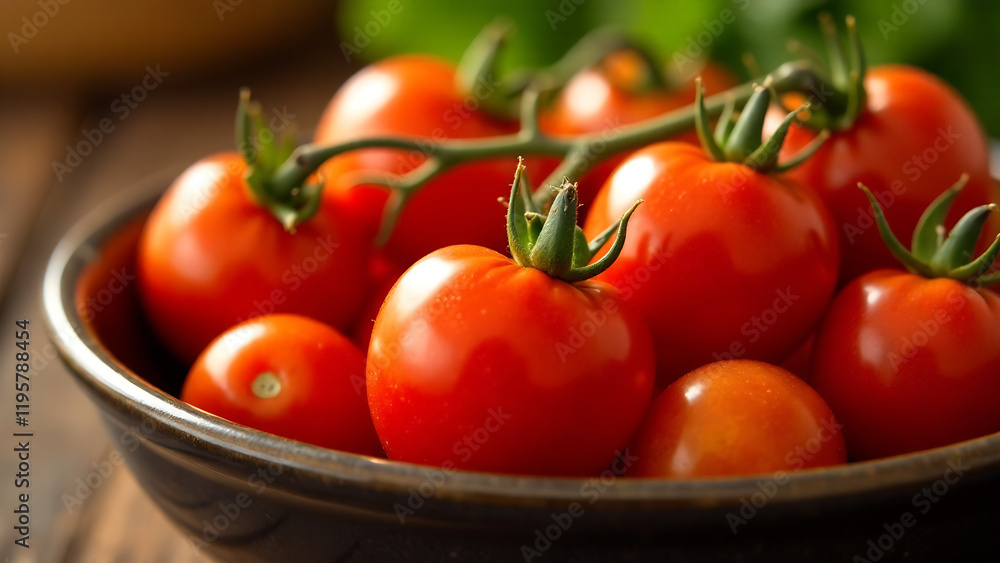 Red tomatoes in a ceramic bowl, isolated on a white background. Depth of field, warm lighting, vibrant colors, appetizing mood, rustic style, high resolution, professional quality, studio lighting, c Red tomatoes in a ceramic bowl, isolated on a white background. Depth of field, warm lighting, vibrant colors, appetizing mood, rustic style, high resolution, professional quality, studio lighting, c