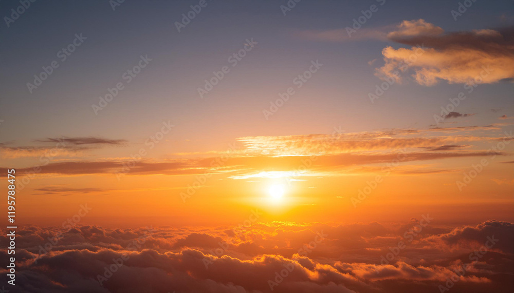 Sun Setting Over Clouds in Sky and Copy Space Sun Setting Over Clouds in Sky and Copy Space