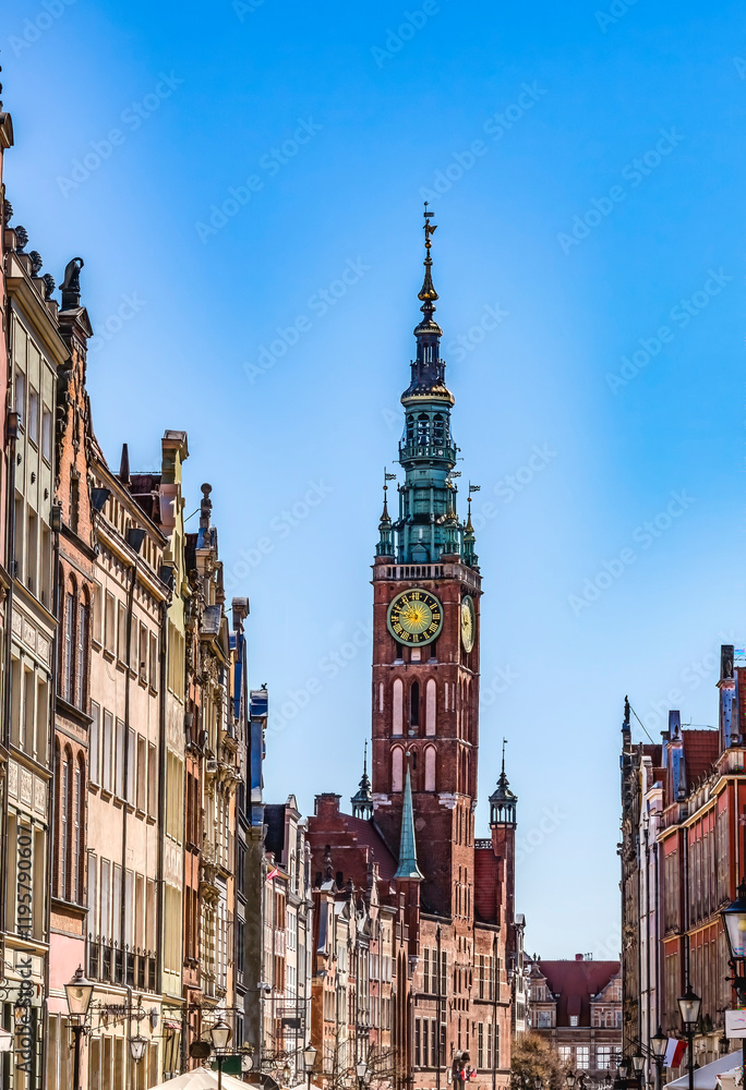 Colorful clock tower, Gdansk, Poland. Town Hall Constructed 1556. Colorful clock tower, Gdansk, Poland. Town Hall Constructed 1556.