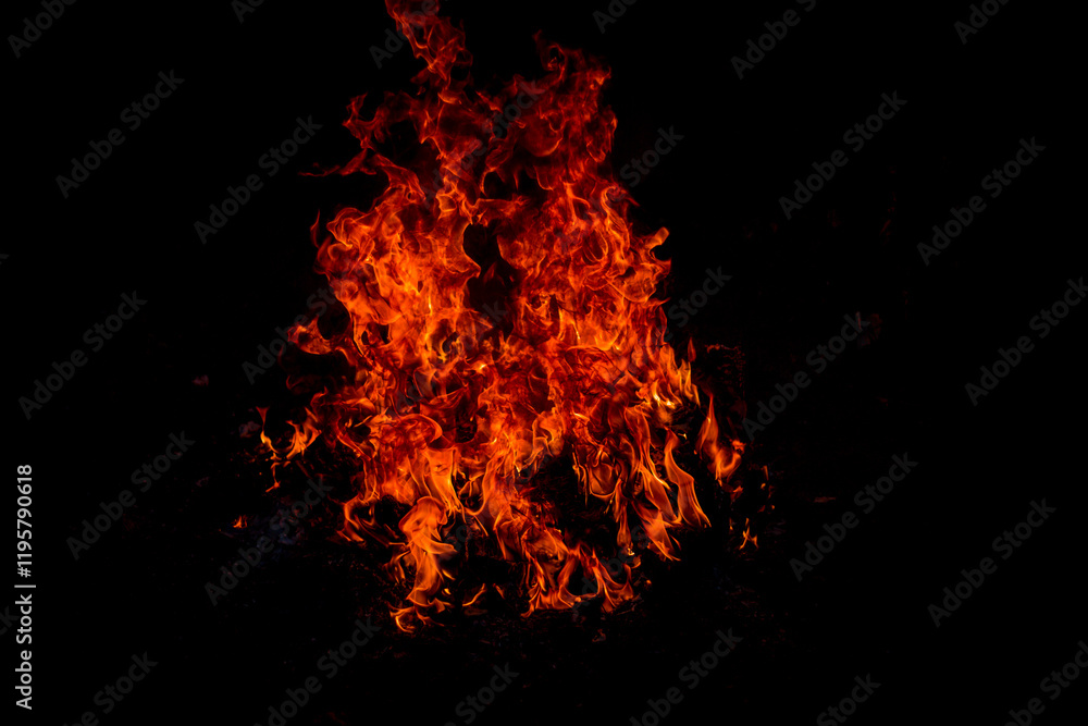 Vivid Fire Flames on Black Background, Abstract Heat Concept Vivid Fire Flames on Black Background, Abstract Heat Concept