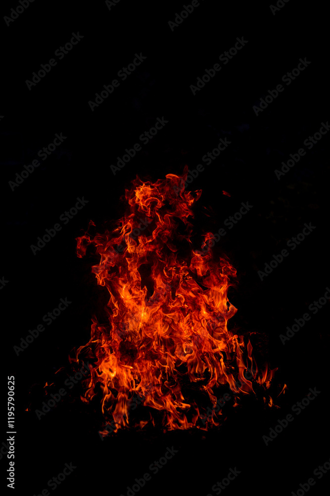 Vivid Fire Flames on Black Background, Abstract Heat Concept Vivid Fire Flames on Black Background, Abstract Heat Concept