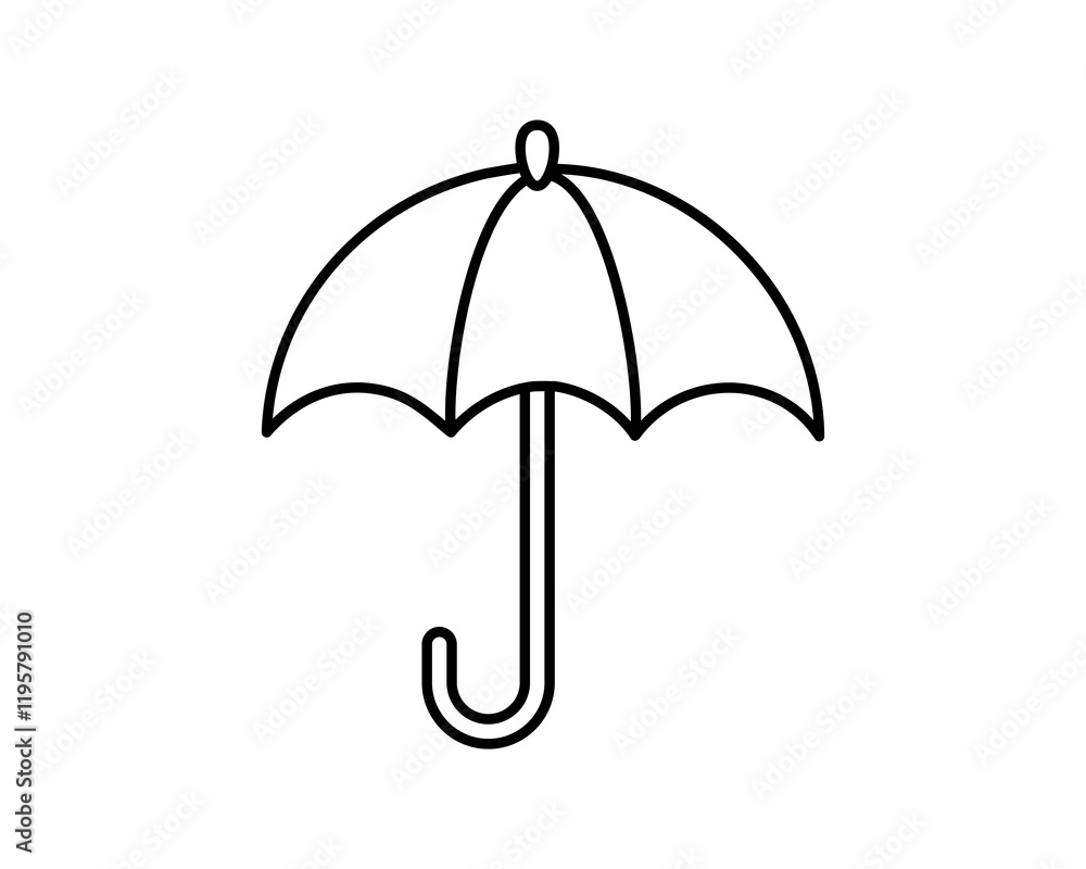 Simple line art illustration of a closed umbrella. Perfect for websites, apps, or presentations needing a weather, protection, or safety icon. Clean design, easily scalable for various uses. Simple line art illustration of a closed umbrella. Perfect for websites, apps, or presentations needing a weather, protection, or safety icon. Clean design, easily scalable for various uses.