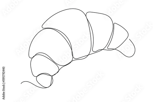Line Art Croissant Bread Dessert Illustration. One Continuous Outline Curve Hand Drawn Sketch. Editable Vector Wavy Stroke. Flexible Drawn Line Form Trendy Modern Design. 
