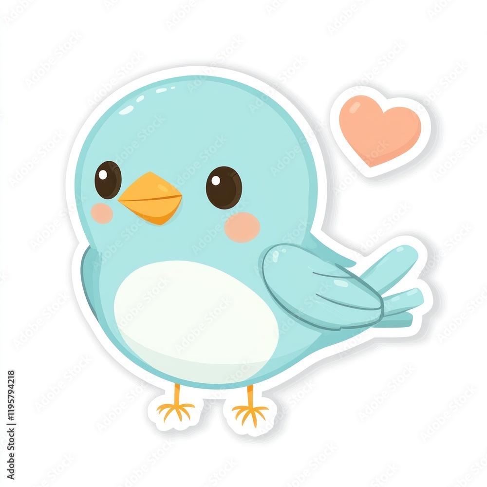 Blue bird with heart floating, digital sticker, white background, use cute design Blue bird with heart floating, digital sticker, white background, use cute design