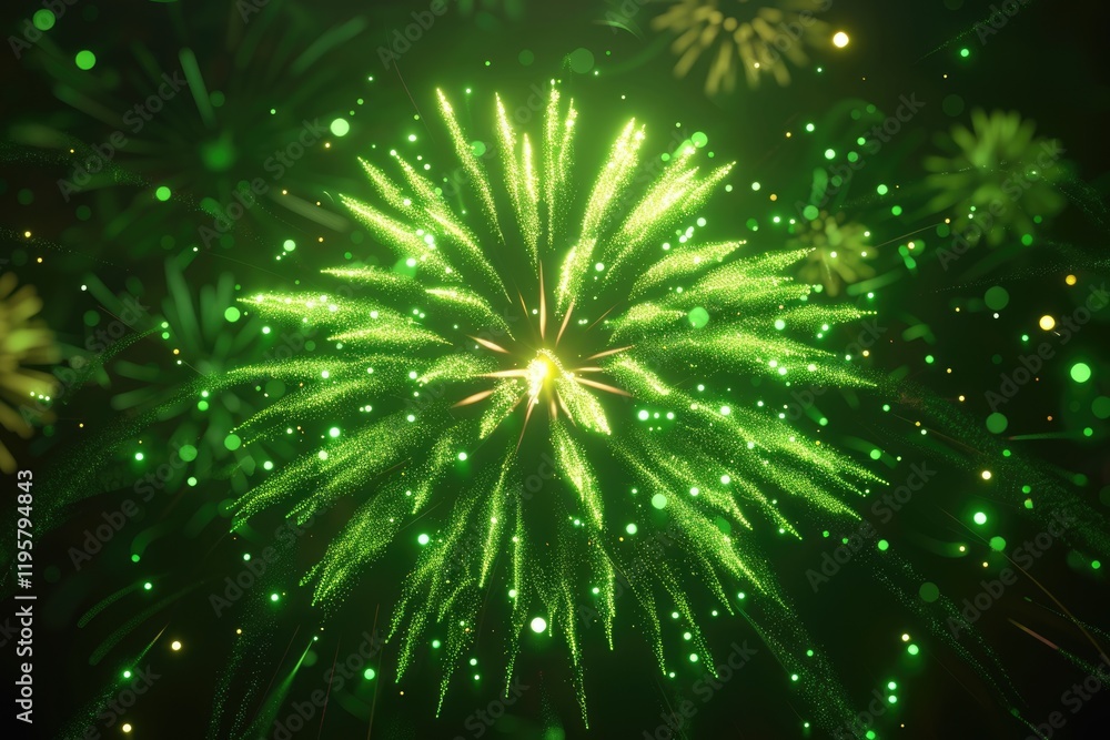 Fototapeta premium green firework on black background for celebration party. merry christmas and happy new year.