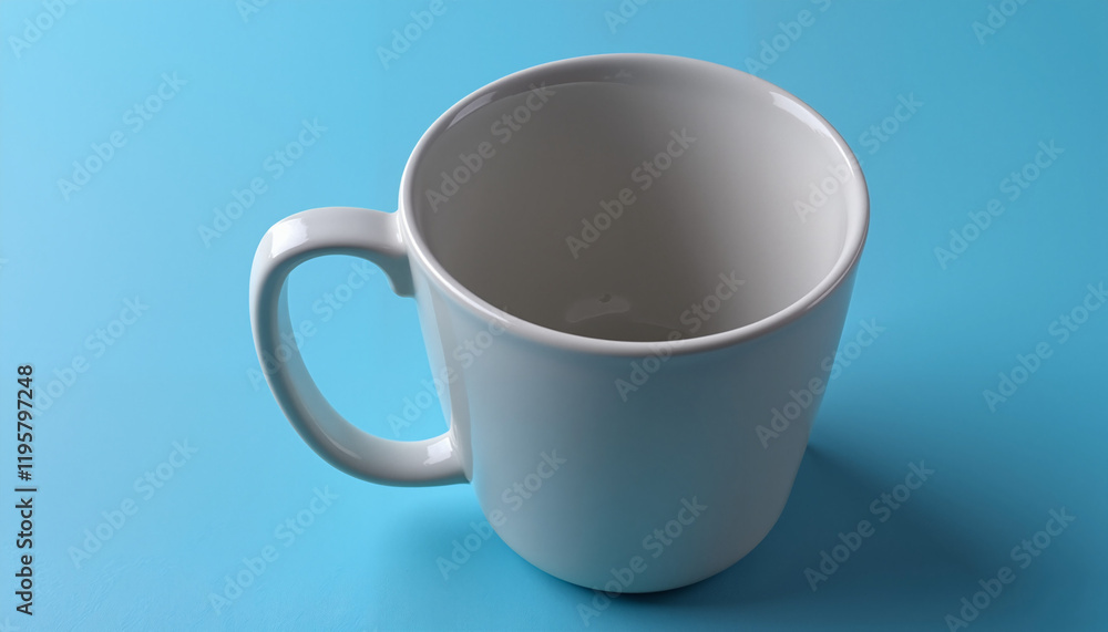 Obraz premium Empty White Mug on Blue Background, Minimalist Design