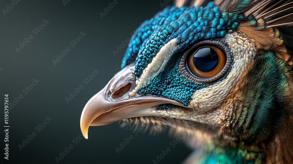 Peacock close-up, profile view, dark background, wildlife photography, nature Peacock close-up, profile view, dark background, wildlife photography, nature