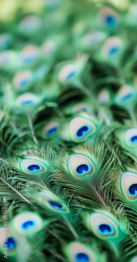 Obraz premium Peacock feathers, close-up, vibrant, nature, background blur, wildlife