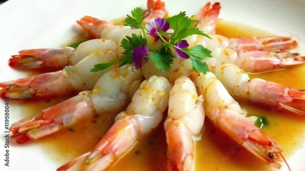 Fine Shrimp Plate with Sauce, Zest, and Greens Fine Shrimp Plate with Sauce, Zest, and Greens