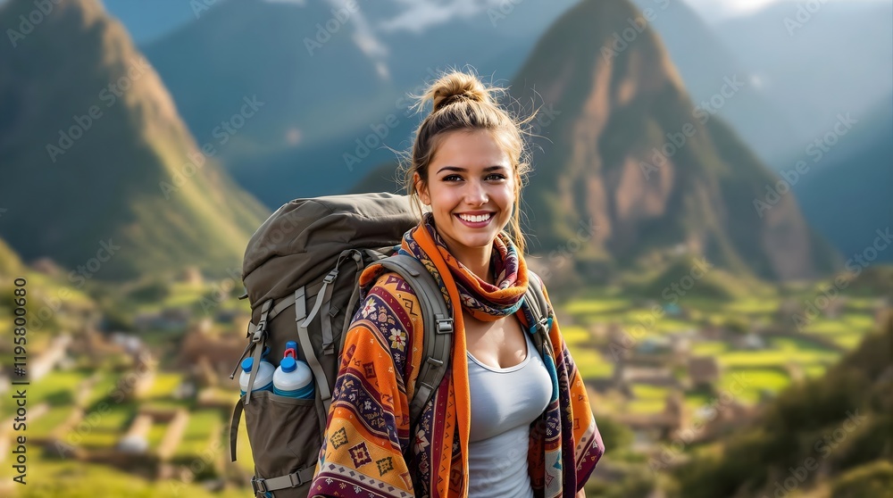 Backpacker Enjoying Scenic Views of the Sacred Valley in Peru (Travel) Backpacker Enjoying Scenic Views of the Sacred Valley in Peru (Travel)