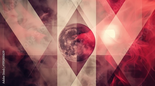 astral geometric background, light silver and crimson red