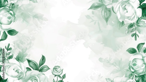 Vintage Watercolor Emerald Green Peony Roses Invitation Frame