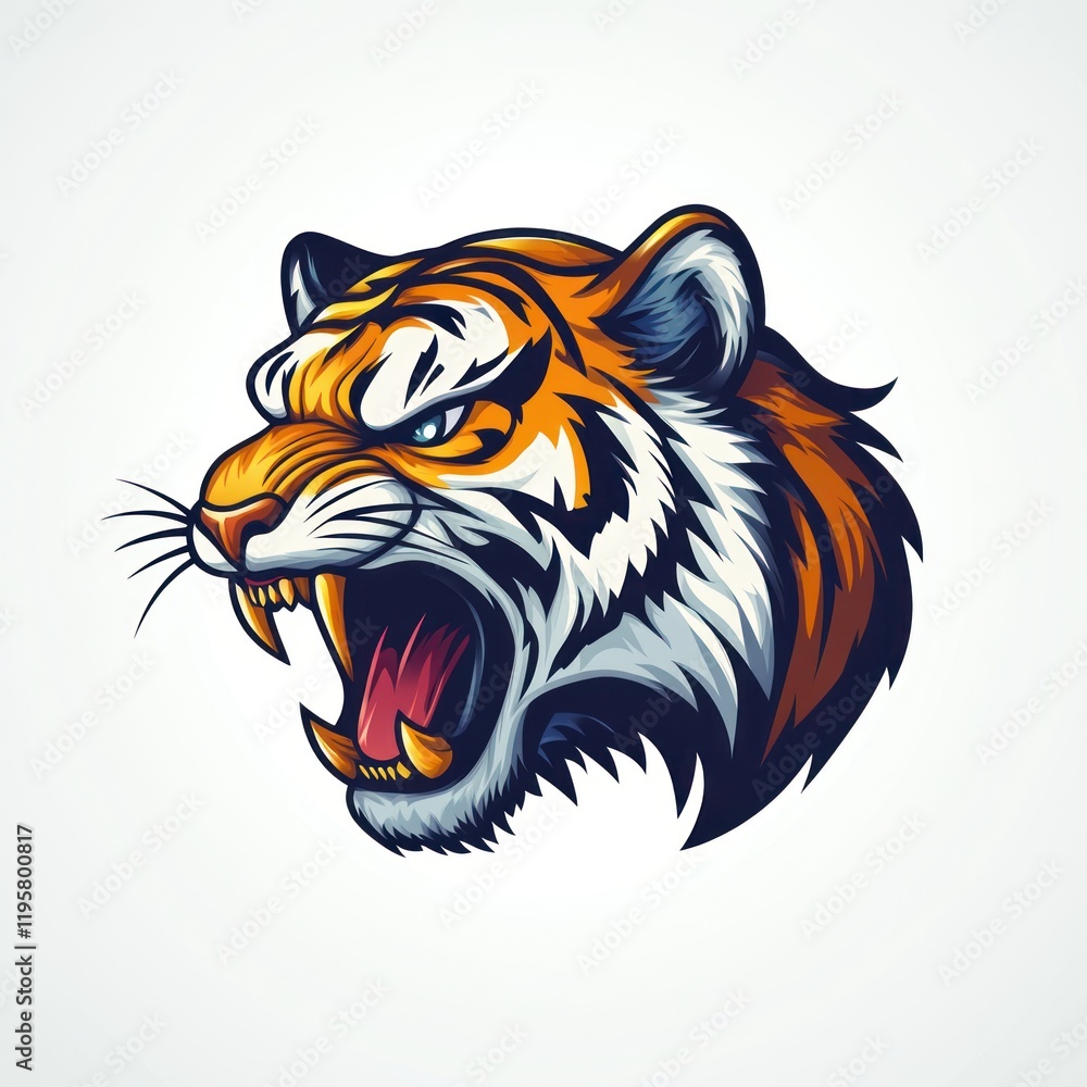 Vector head of an angry tiger with mouth open, isolated on white, for art, design and print use Vector head of an angry tiger with mouth open, isolated on white, for art, design and print use