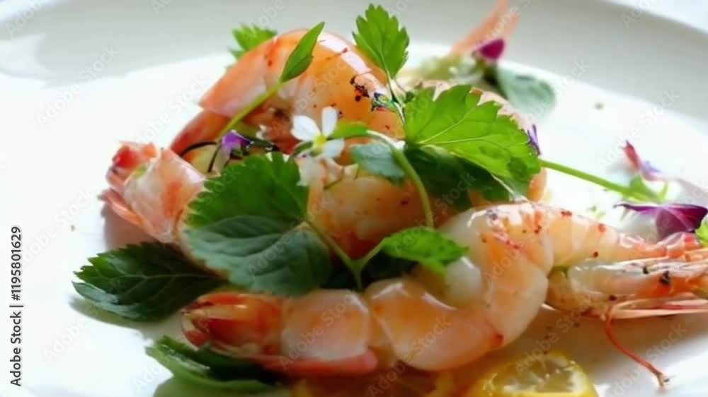 Gourmet Shrimp Adorned with Zest and Blossoms Gourmet Shrimp Adorned with Zest and Blossoms