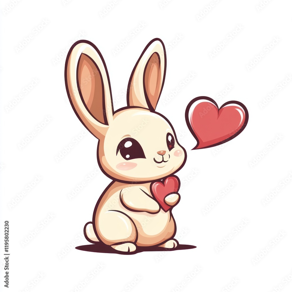 Cute cartoon rabbit holding heart, love, isolated Cute cartoon rabbit holding heart, love, isolated
