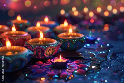 Celebrate Diwali with colorful clay diya lamps. photo