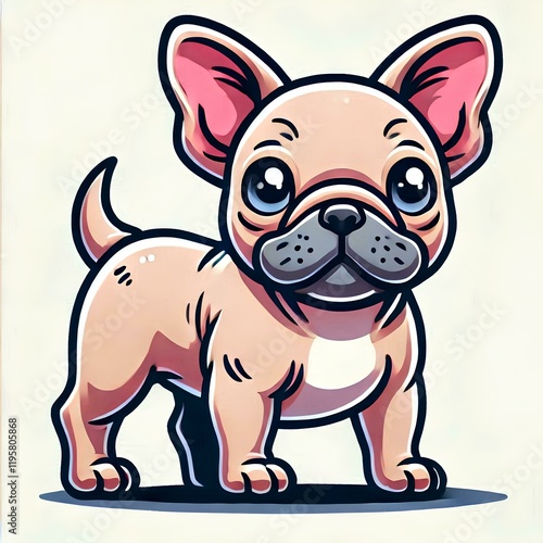 A beautiful hunting dog French Bulldog, cute, beautiful, faithful, man's best friend, in cartoon  photo